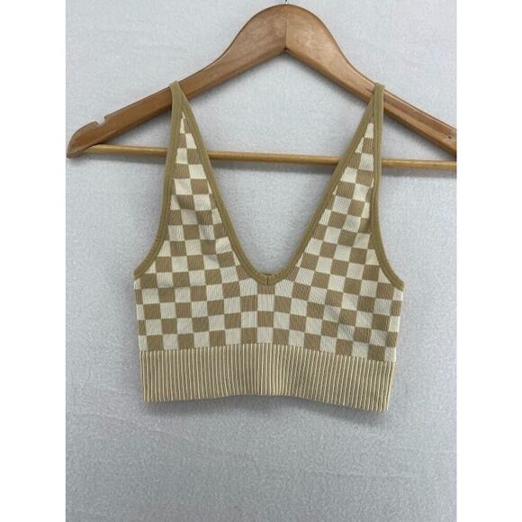 Garage Tan/White Checkered Bralette Size Small Ribbed - Picture 1 of 8